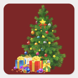 Adesivo Quadrado Árvore De Natal E Presentes