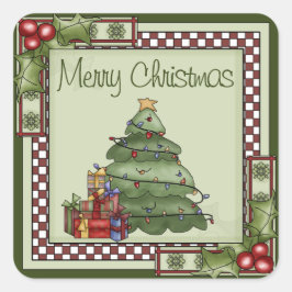 Adesivo Quadrado Árvore de Natal e presentes Feliz Natal