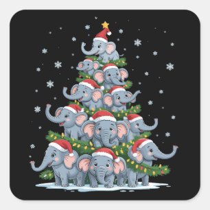 Adesivo Quadrado Árvore de Natal Elefante Divertido Elefante Fofo