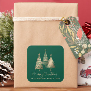 Adesivo Quadrado Árvore de Natal Elegante Dourada Feliz Natal