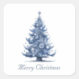 Adesivo Quadrado Árvore de Natal em Azul Delft personalizável