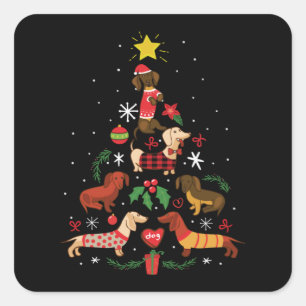 Adesivo Quadrado Árvore de Natal Engraçado Dachshund