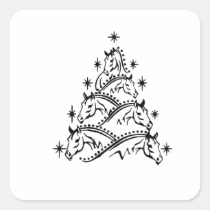 Adesivo Quadrado Árvore de Natal Equestrian Holiday Xmas