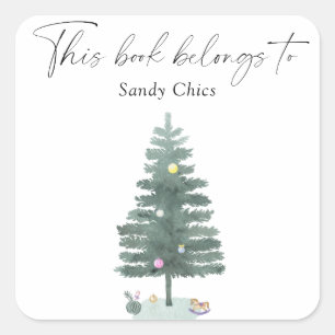 Adesivo Quadrado Árvore de Natal - este livro pertence a