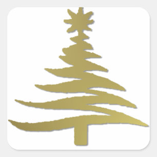 Adesivo Quadrado Árvore de Natal Estêncil Dourado em Branco