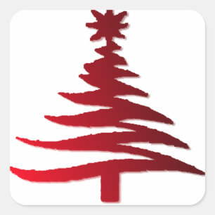 Adesivo Quadrado Árvore de Natal Estêncil Vermelha em Branco