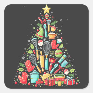 Adesivo Quadrado Árvore de Natal Fazendo Cook De Chef
