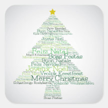 Árvore de Natal feita com palavras de "Feliz Natal