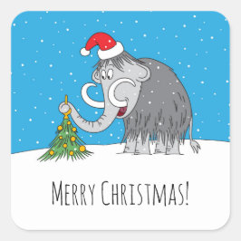 Adesivo Quadrado Árvore de Natal Feliz Mammoth Santa Hat