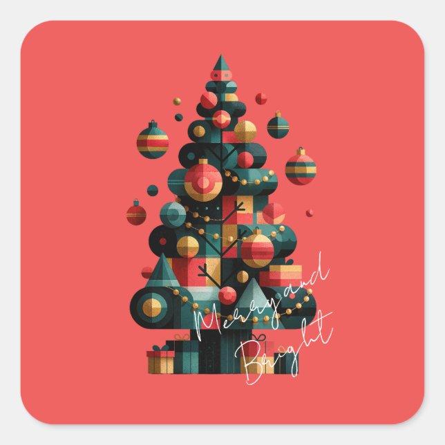 Adesivo Quadrado Árvore de Natal Geométrica (Frente)