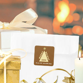 Adesivo Quadrado Árvore de Natal Minimalista de Chocolate Nome