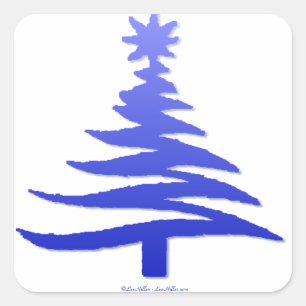 Adesivo Quadrado Árvore de Natal Moderna Estêncil Impressão Azul
