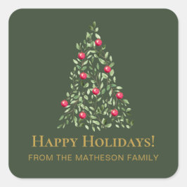 Adesivo Quadrado Árvore de Natal moderna verde vermelha elegante fa