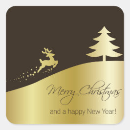 Adesivo Quadrado Árvore de Natal ouro com Reindeer