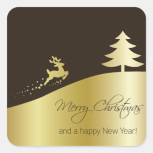 Adesivo Quadrado Árvore de Natal ouro com Reindeer