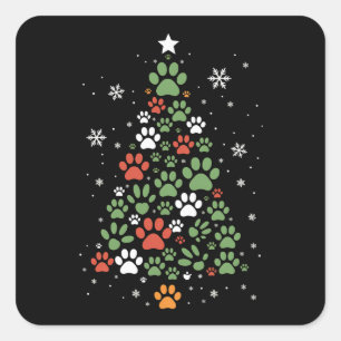 Adesivo Quadrado Árvore de Natal Pata de Animal Gatos Amantes de Cã