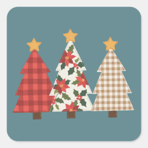 Adesivo Quadrado Árvore de Natal Patchwork Vintage Xadrez Vermelho 