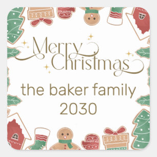 Adesivo Quadrado Árvore de Natal Personalizada do Pão de Gim
