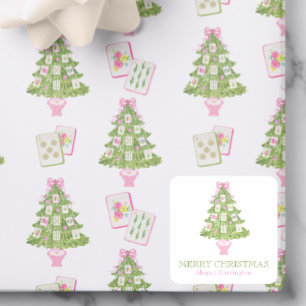 Adesivo Quadrado Árvore de Natal Pink de Aquarela Mahjong