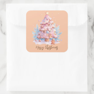 Adesivo Quadrado Árvore de Natal Pink e Pão Azul
