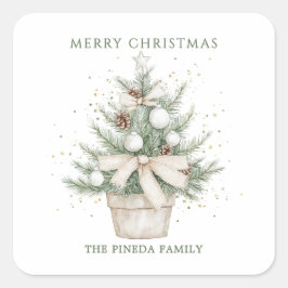 Adesivo Quadrado Árvore de Natal Potente da Aquarela