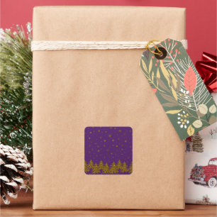Adesivo Quadrado Árvore de Natal pouco Dourada, estrelas, neve em 