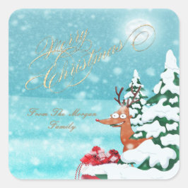 Adesivo Quadrado Árvore de Natal,Reindeer,Presentes