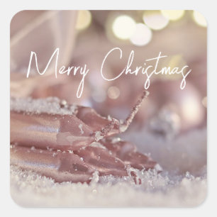 Adesivo Quadrado Árvore de Natal Rosa Esparsa e Velas de Natal