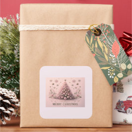 Adesivo Quadrado Árvore de Natal Rosa Feliz Natal