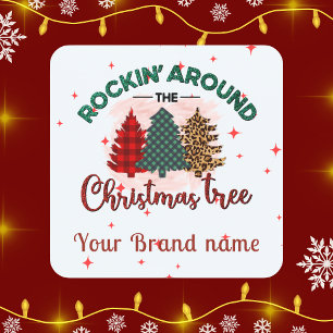 Adesivo Quadrado Árvore de Natal Seu nome de marca Corporativo em M