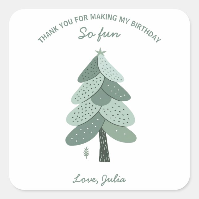 Adesivo Quadrado Árvore de Natal simples Aniversário (Frente)