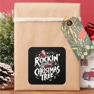 Adesivo Quadrado Árvore de Natal Text Drummer Rockin'