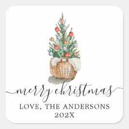 Adesivo Quadrado Árvore de Natal tradicional Vinheta de Natal Feliz