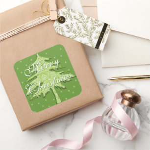 Adesivo Quadrado Árvore de Natal Verde com Estrelas