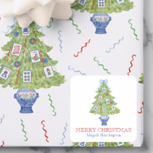 Adesivo Quadrado Árvore de Natal Watercolor Mahjong