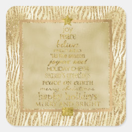 Adesivo Quadrado Árvore de Natal Zebra com Glitter de Bronze Dourad