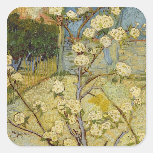 Adesivo Quadrado Árvore de pera Van Gogh em Flor (F405) (Frente)
