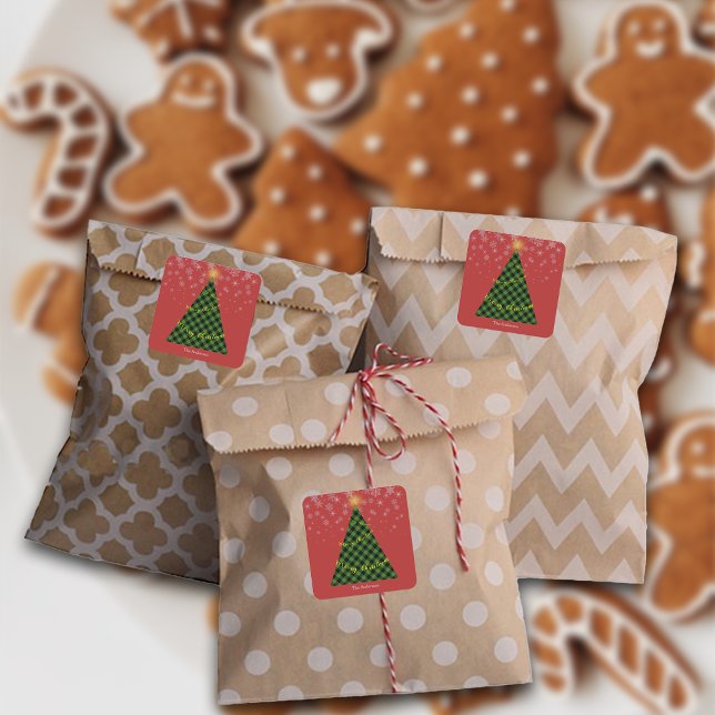 Adesivo Quadrado Árvore de Xadrezes de Natal Snowy Personalize (Criador carregado)