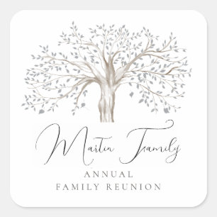 Adesivo Quadrado Árvore Familiar de Aquarela de Reunião