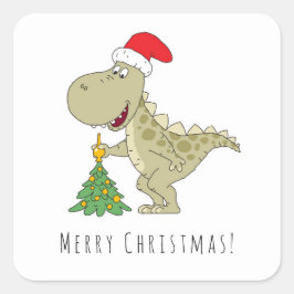 Adesivo Quadrado Árvore Feliz de Natal Dinossauro Santa Hat