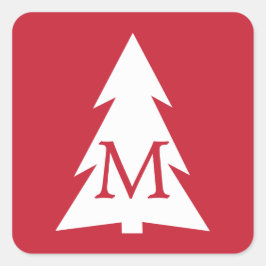 Adesivo Quadrado Árvore Geométrica Branca em Vermelho com Monograma