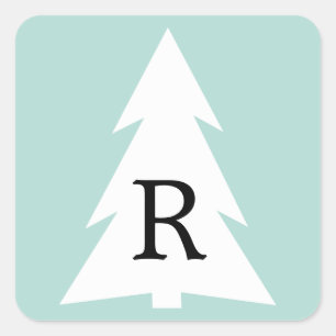 Adesivo Quadrado Árvore Geométrica Branca no Monograma Personalizad