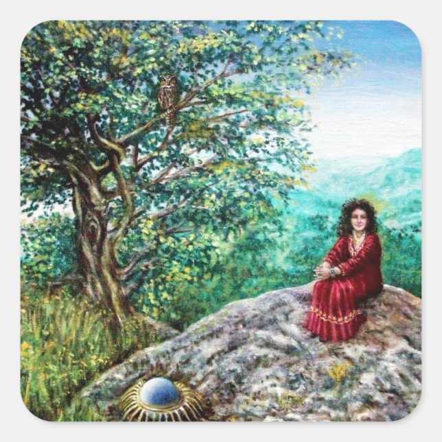 Adesivo Quadrado ÁRVORE MÁGICA/Aurora em Madeira Verde e Dama em Ve (Frente)