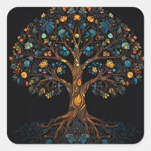 Adesivo Quadrado Árvore Mosaica de Vidro Estreita