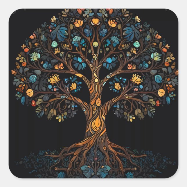 Adesivo Quadrado Árvore Mosaica de Vidro Estreita (Frente)