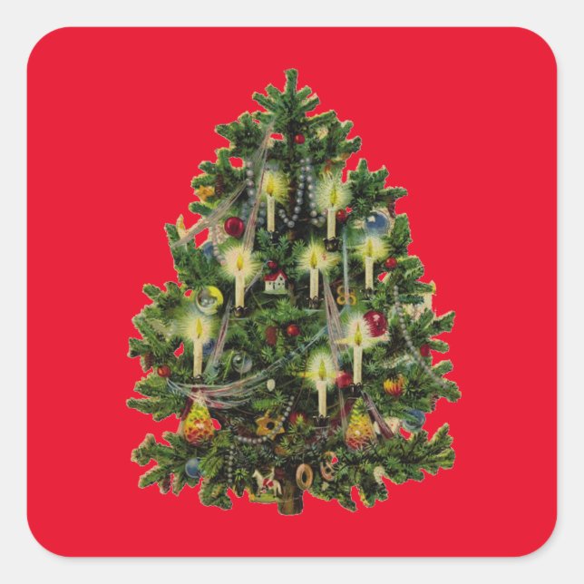 Adesivo Quadrado Árvore natais vintages (Frente)