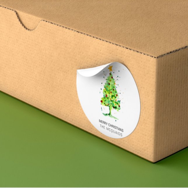 Adesivo Quadrado Árvore Natal Festiva Aquarela (Criador carregado)