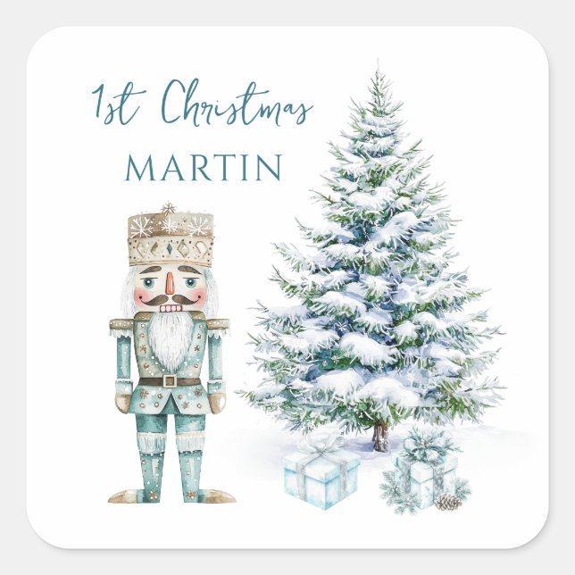 Adesivo Quadrado Árvore Neve Azul de Noz de Natal de 1rua (Frente)