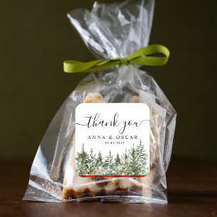 Adesivo Quadrado Árvore verde de pinheiro de aquarela e Xadrez ver