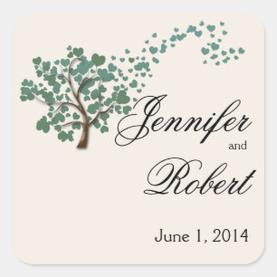 Adesivo Quadrado Árvore verde do coração no selo do envelope do